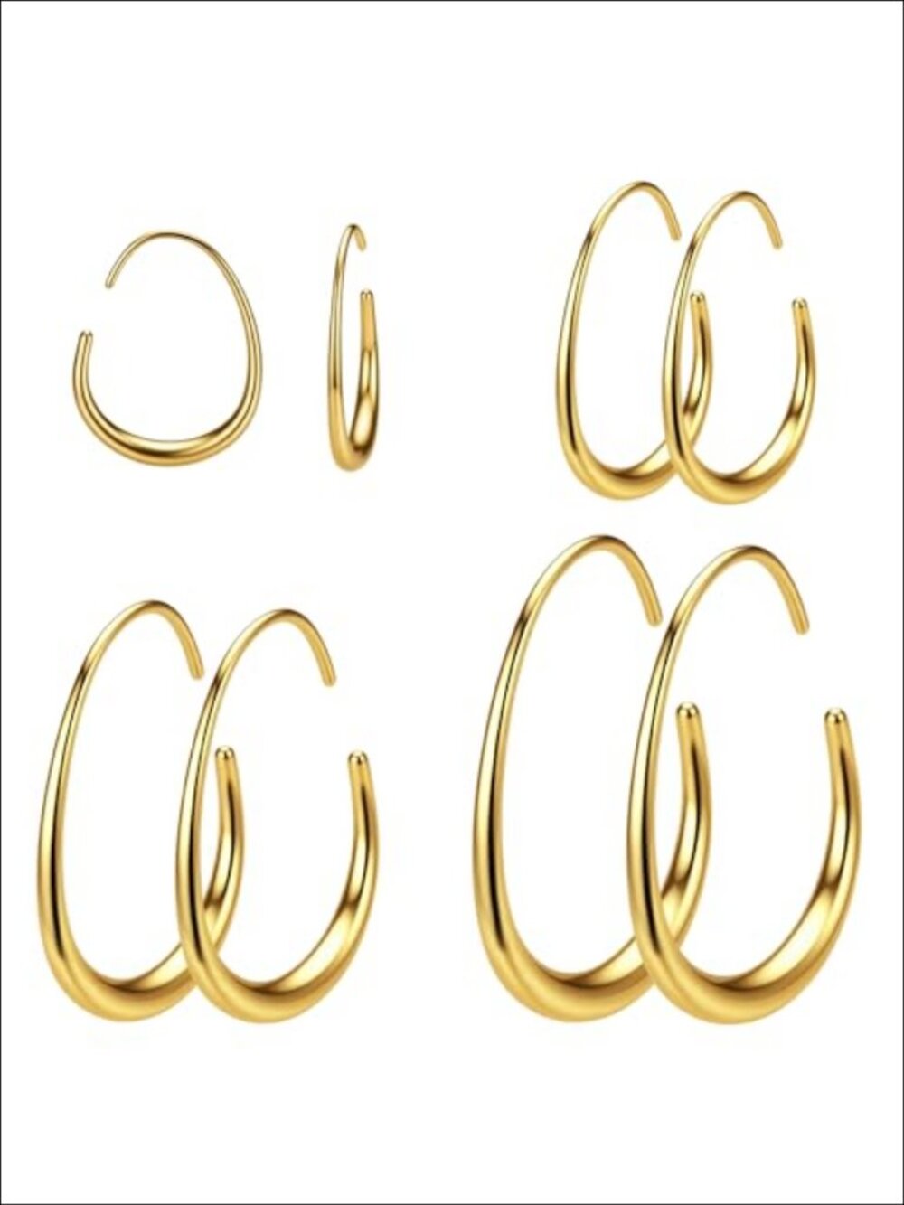 14K Gold Plated Stainless Steel Teardrop Threader Hoop Earrings Set